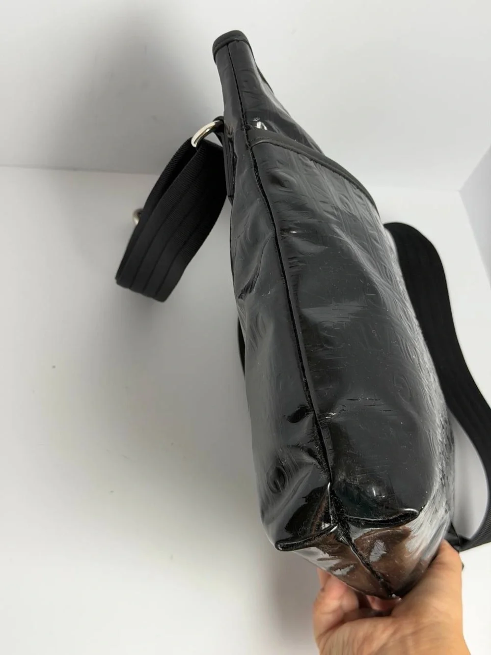 Salvatore Ferragamo Black Patent Leather Crossbody Bag